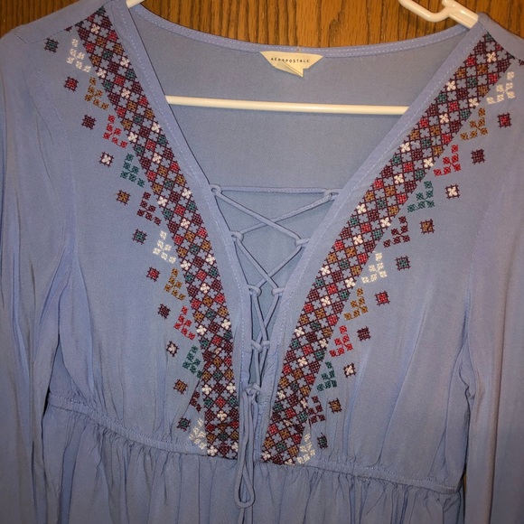 Aeropostale Peasant Embroidered Lace Up top small - Picture 4 of 4